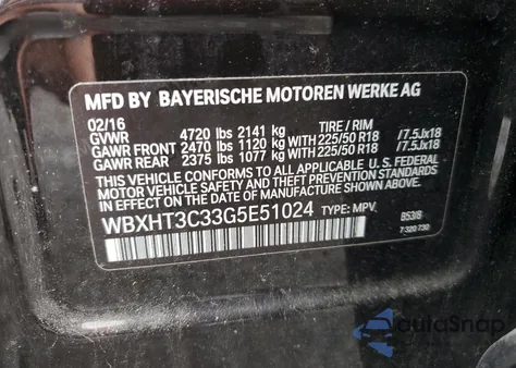 2016 BMW X1 xDrive28I from USA, damaged, VIN WBXHT3C33G5E51024